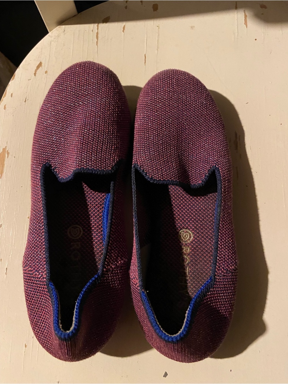 Rothy’s in Plum with Navy Trim